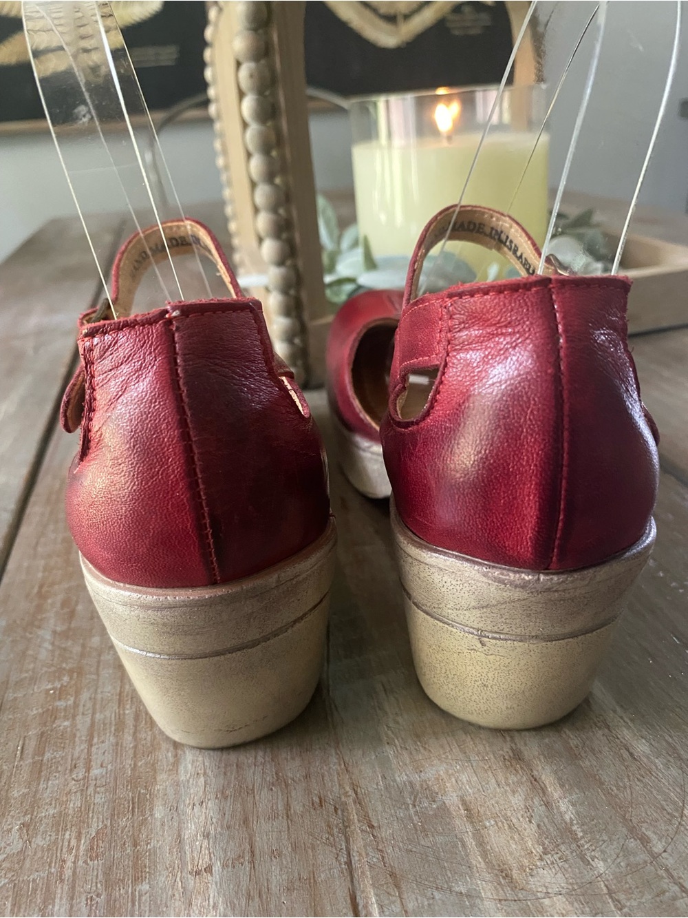 Jafa Boho Leather Platform Handmade Strappy Mary Jane Sandals Womens 38 Ruby Red - Picture 13 of 16